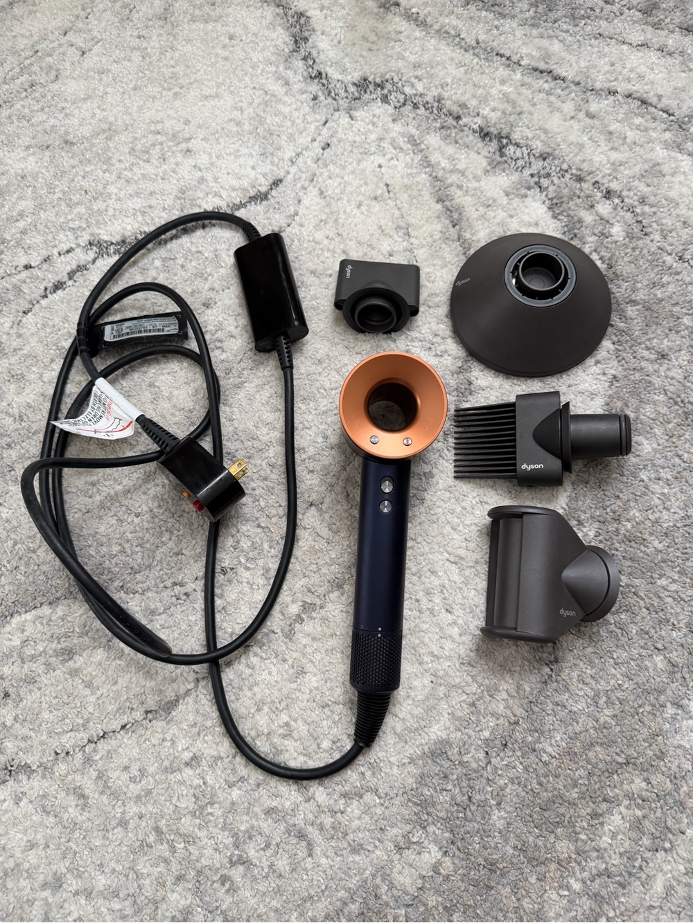 Dyson Supersonic Hair Dryer in Blue with Copper Accents and Attachments